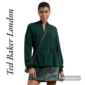 Ted Baker London Hunter Green Biianka Drawstring Waist Long Sleeve Top Size 1